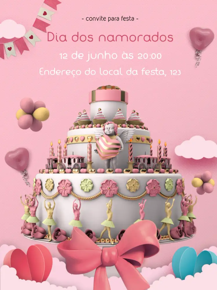Convite Dia Dos Namorados – tema Datas Comemorativas romântico, floral, vintage, moderno, colorido, minimalista