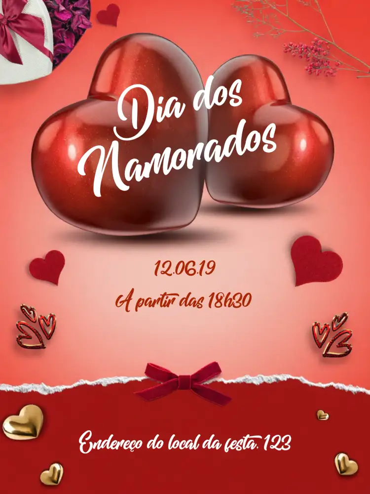 Convite Dia Dos Namorados – tema Datas Comemorativas romântico, elegante, moderno, minimalista, preto e vermelho