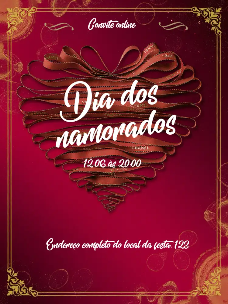 Convite Dia Dos Namorados Vermelhas – tema Datas Comemorativas romântico, vermelho, flores, coração, elegante, moderno