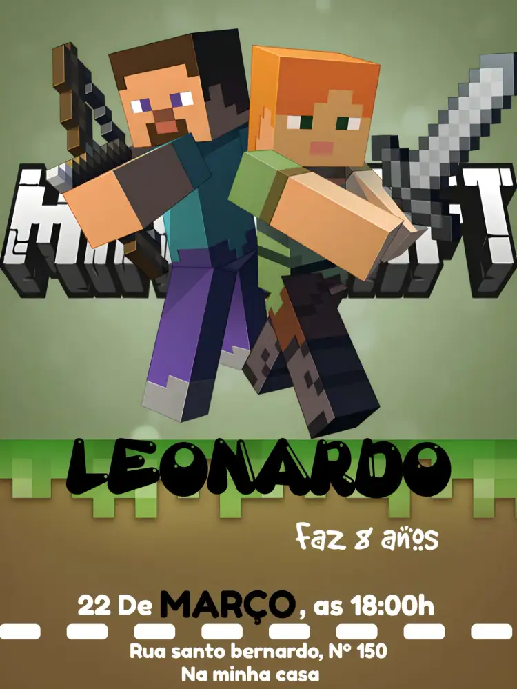 Convite Digital, , Minecraft Preto – tema Aniversário Minecraft, pixelado, moderno, colorido, jogos, aventura