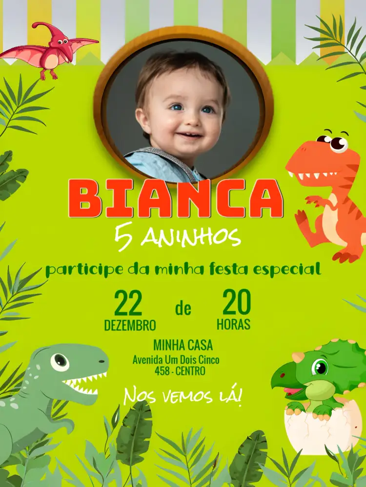Convite Dino Baby Com Foto – tema Mais pesquisados colorido, divertido, infantil, moderno, ilustrações de dinossauros