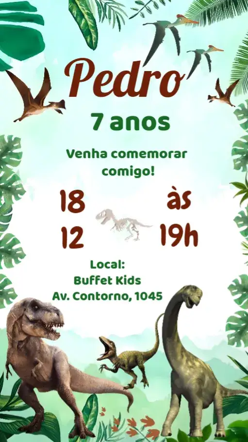 Convite Dinossauro – tema Aniversário colorido, lúdico, jurássico, aventura, moderno