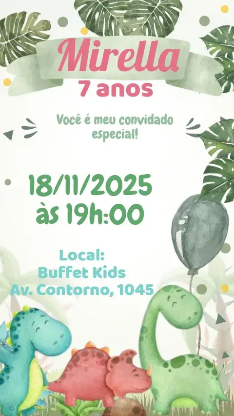 Convite Dinossauro Baby Aquarela – tema Aniversário Infantil aquarela, fofo, colorido, ilustração infantil, divertido