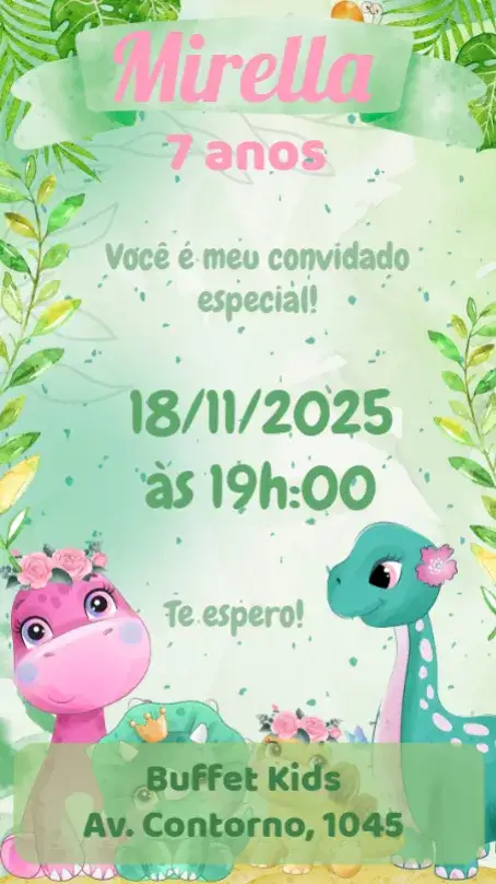 Invitación Dinosaurio Bebé Acuarela – tema Cumpleaños Infantil colorido, lúdico, aquarela, divertido, temático, infantil
