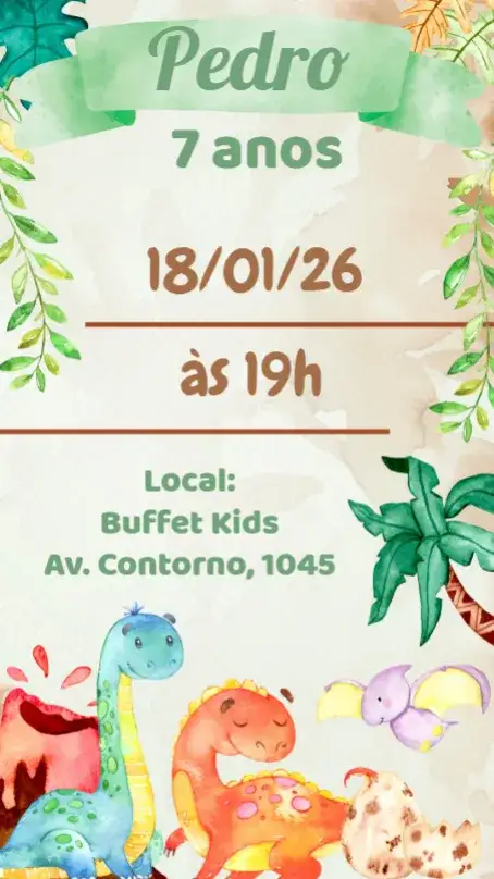 Invitación Dinosaurio Bebé Acuarela – tema Cumpleaños Infantil acuarela, divertido, colorido, lúdico, infantil, dinosaurios
