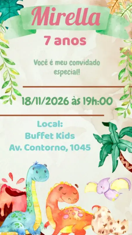 Invitación Dinosaurio Baby Acuarela – tema Cumpleaños Infantil acuarela, tierno, colorido, divertido, infantil, lúdico