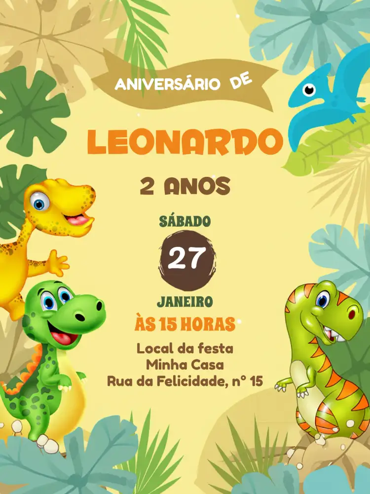 Convite Dinossauro Baby Marrom – tema Mais pesquisados dinossauro, natural, floresta, divertido, colorido, infantil