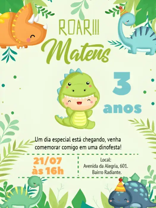 Convite Dinossauro Baby Selva