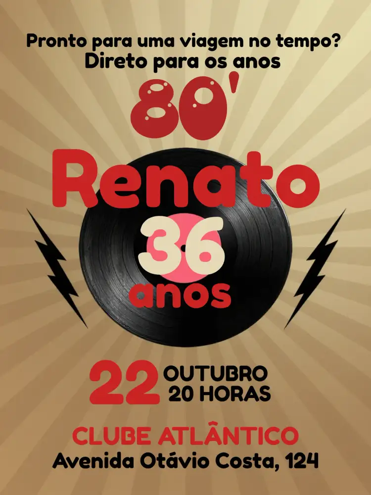 Convite Discoteca Retrô Anos 80 Vintage – tema 15 anos retrô, vintage, colorido, disco, anos 80, divertido