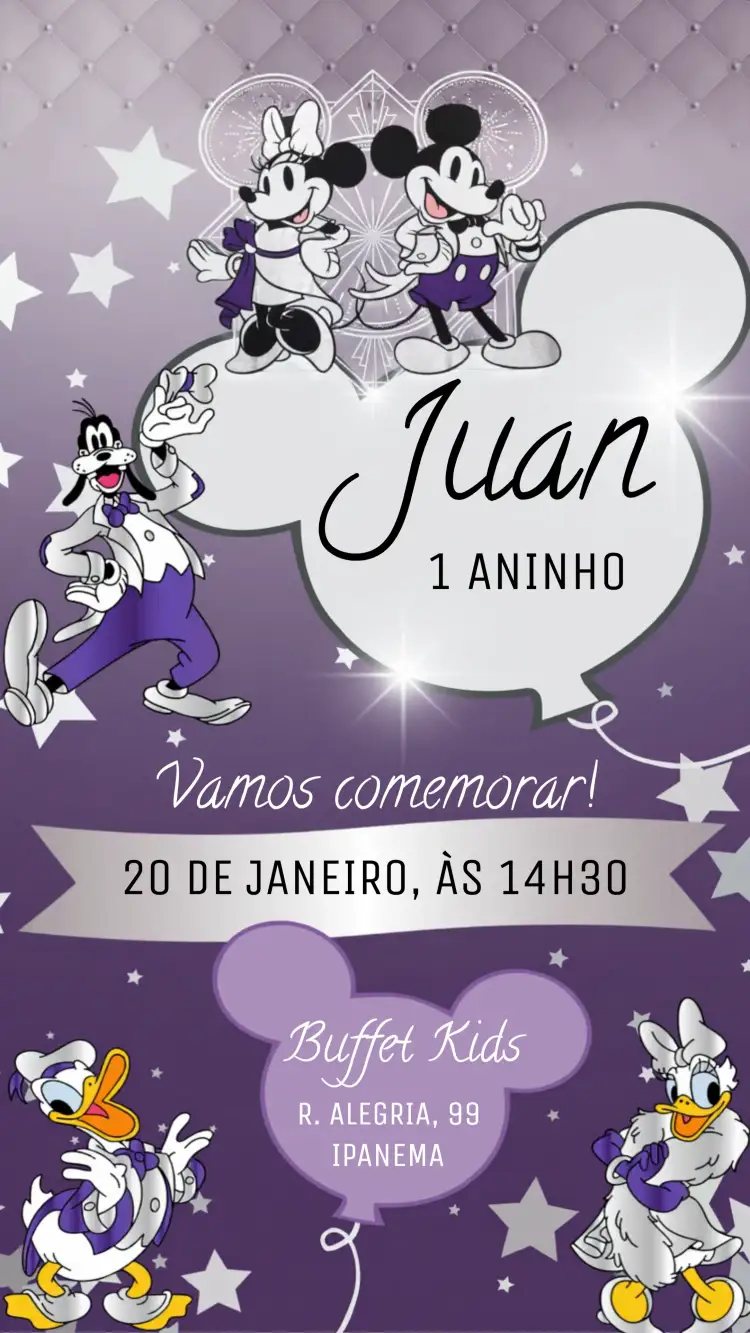 Convite Disney 100 Anos Mouse – tema 15 anos colorido, divertido, temático, vibrante, jovem, mágico