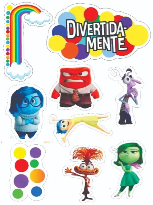 Convite Divertida Mente – tema Topo de bolo divertido, colorido, ilustrações de personagens, design moderno, estilo lúdico