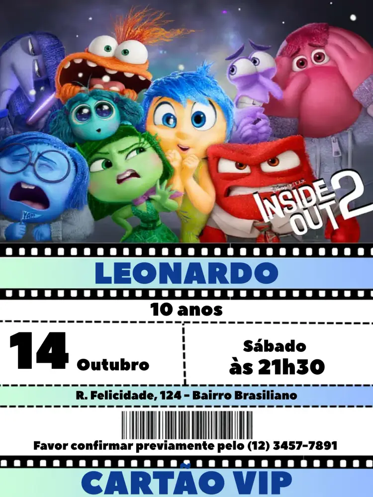 Convite Divertida Mente 2 Cinema