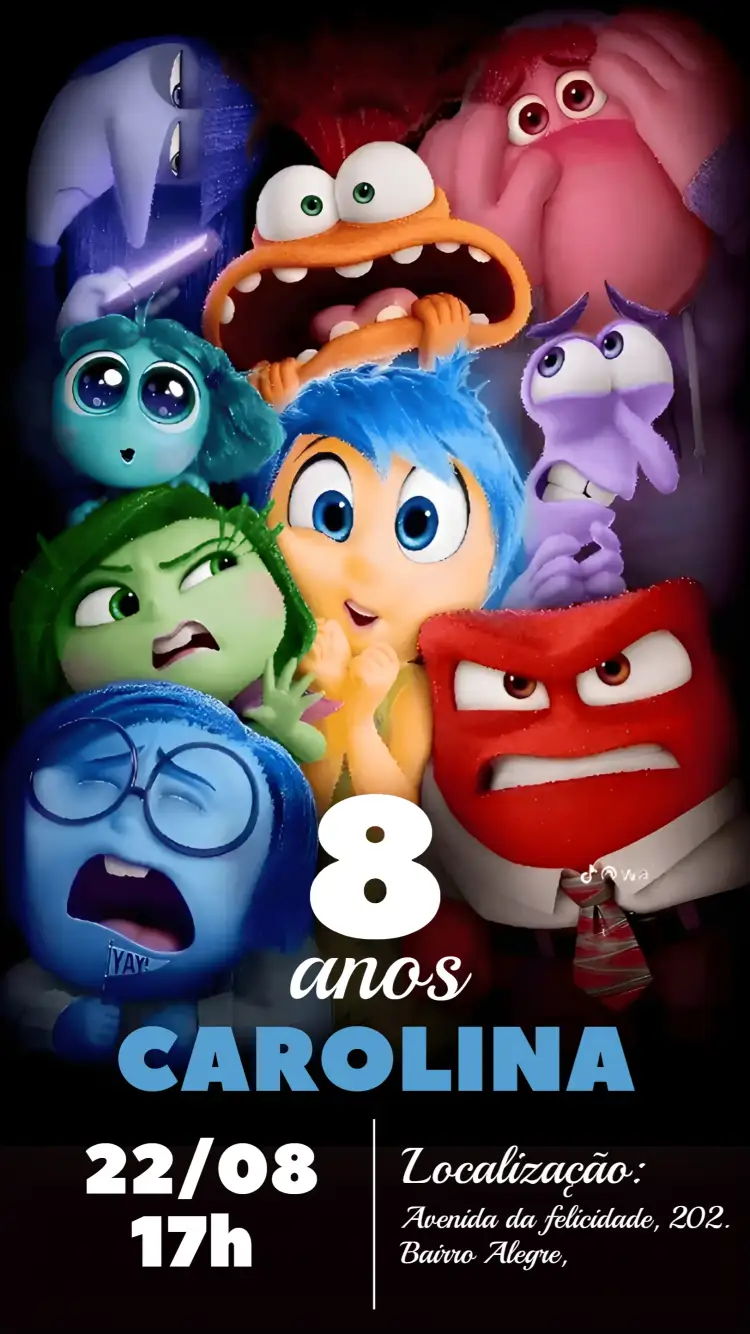 Convite Divertida Mente 2 Filme – tema Mais pesquisados colorido, divertido, emocional, infantil, moderno
