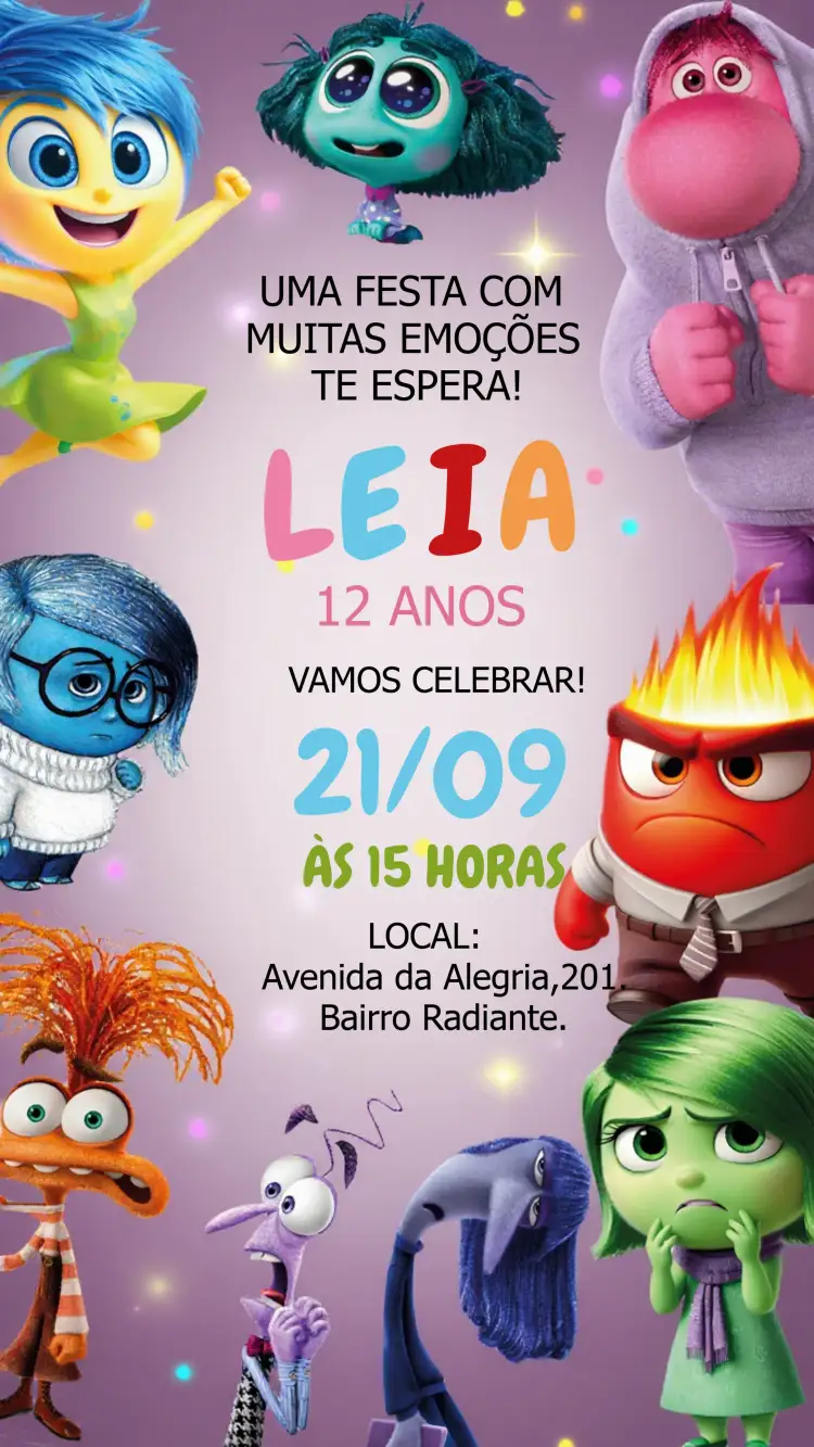 Convite Divertida Mente 2 Raiva – tema Mais pesquisados colorido, divertido, emocional, moderno, infantil
