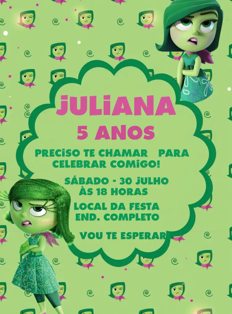 Convite Divertidamente 2 Nojinho Emoção – tema Mais pesquisados divertido, colorido, jovial, lúdico, emocional