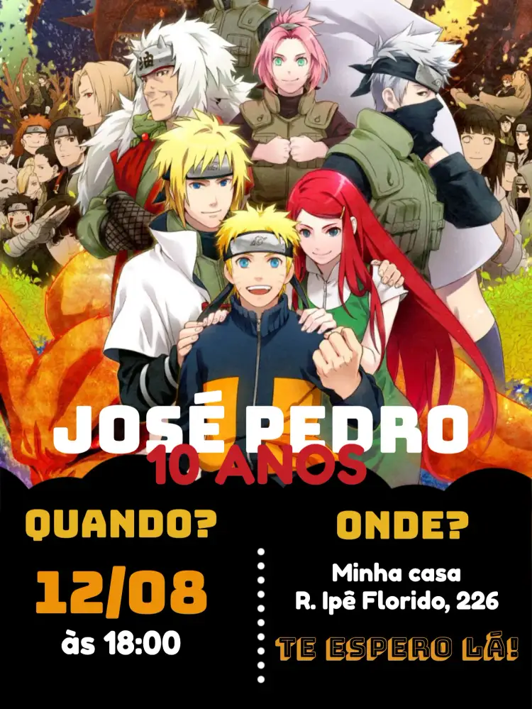 Convite Do Naruto Anime – tema Aniversário Infantil anime, colorido, moderno, jovial, divertido