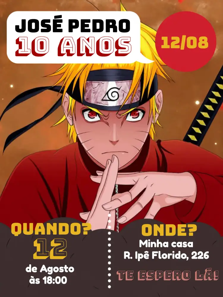 Convite Do Naruto Sakura – tema Aniversário Infantil anime, moderno, colorido, divertido, jovem