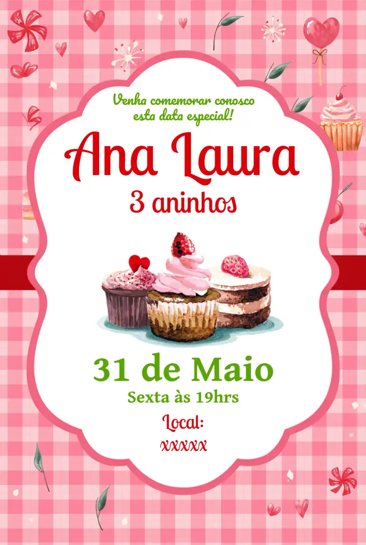 Convite Doce Cupcakes Cereja