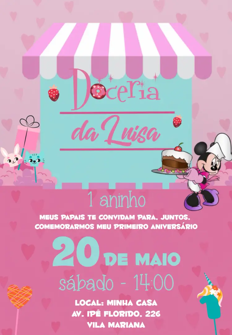 Convite Doceria Da Minnie Mouse Cream