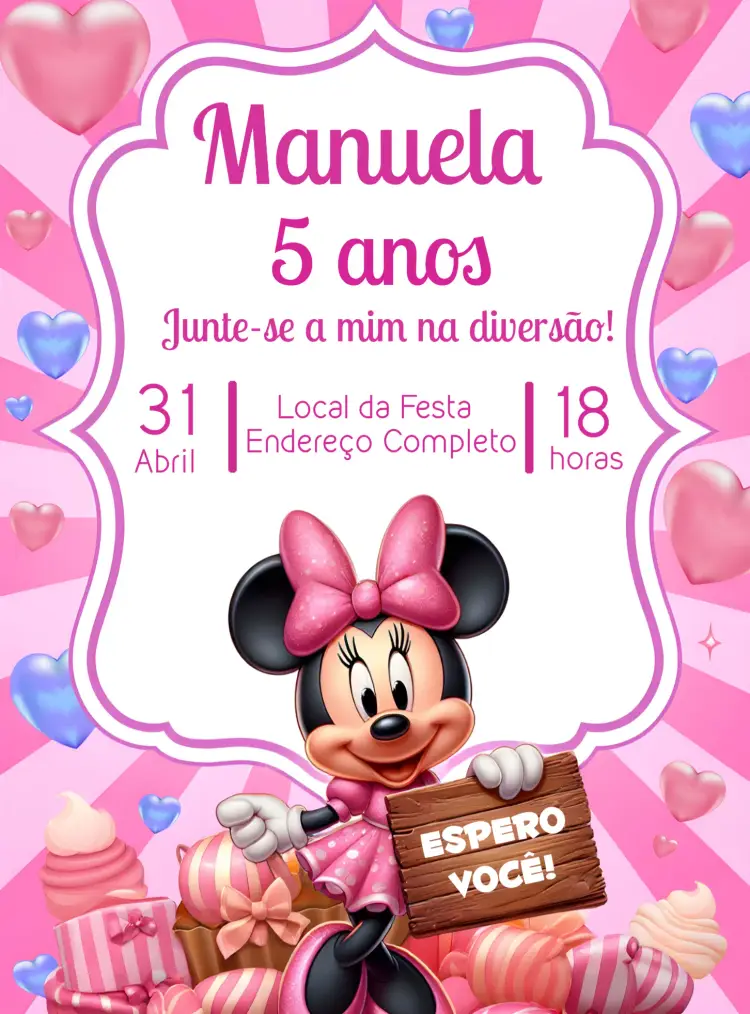 Convite Doceria Da Minnie Mouse Disney