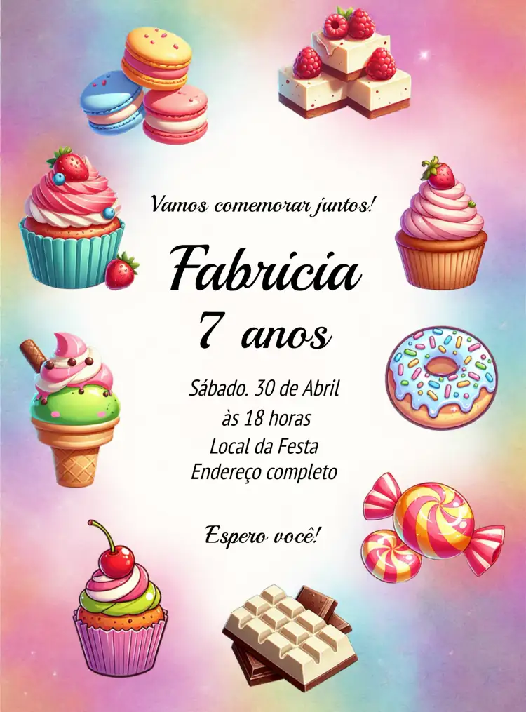 Convite Doces Balas – tema Mais pesquisados colorido, divertido, moderno, infantil, temático, gourmet