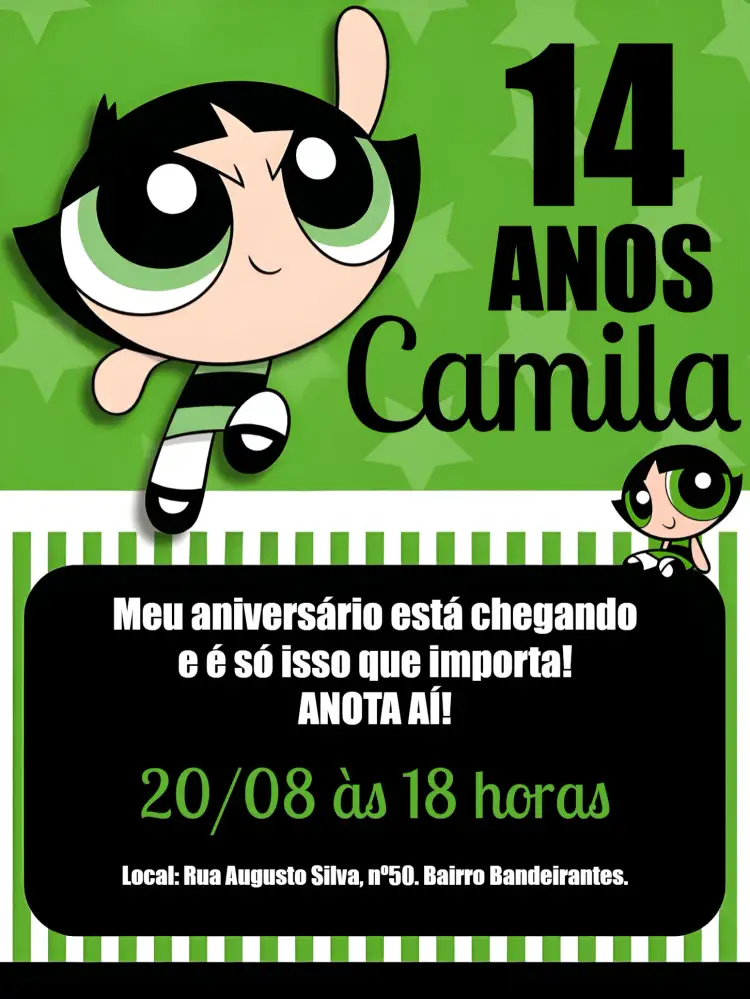 Convite Docinho Nervosinha – tema Mais pesquisados moderno, colorido, infantil, divertido, estrelas, listras