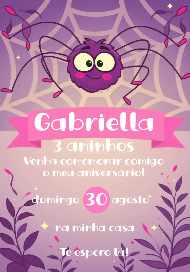 Convite Dona Aranha Teia – tema Mais pesquisados aranha, infantil, natureza