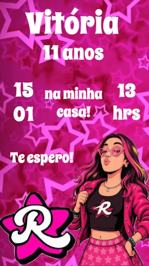 Convite Dos Rosa – tema Aniversário rosa, delicado, moderno, elegante, floral, alegre