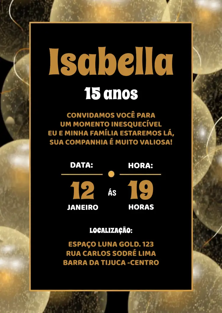 Convite Dourado Debutante Dourados – tema Aniversário dourado, minimalista, luxuoso, moderno, elegante, festivo