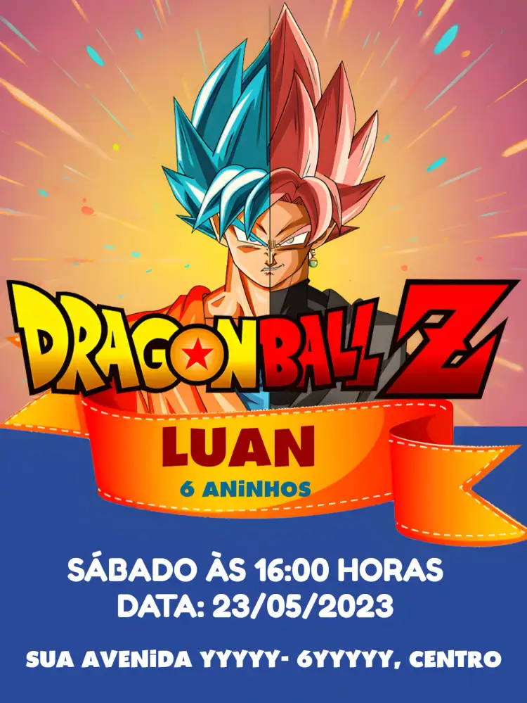 Convite Dragon Ball Z Multicor – tema Mais pesquisados colorido, anime, vibrante, jovial, temático, dinâmico