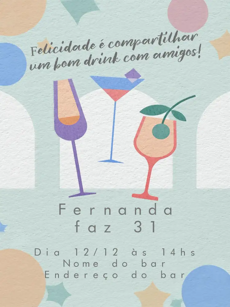 Convite Drink Verde – tema Aniversário verde, moderno, minimalista, elegante, festivo, descontraído