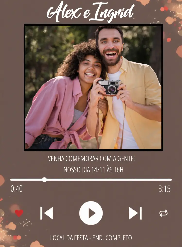Convite Duplo Casal Spotify Com Foto Música