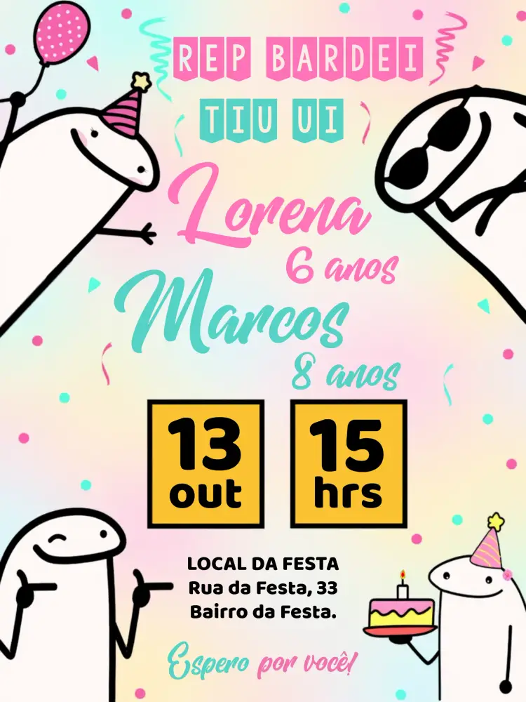 Convite Duplo Flork Menino E Menina Bento