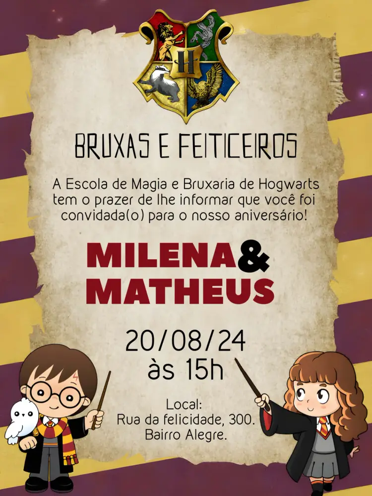 Convite Duplo Harry Potter E Hermione Irmãos