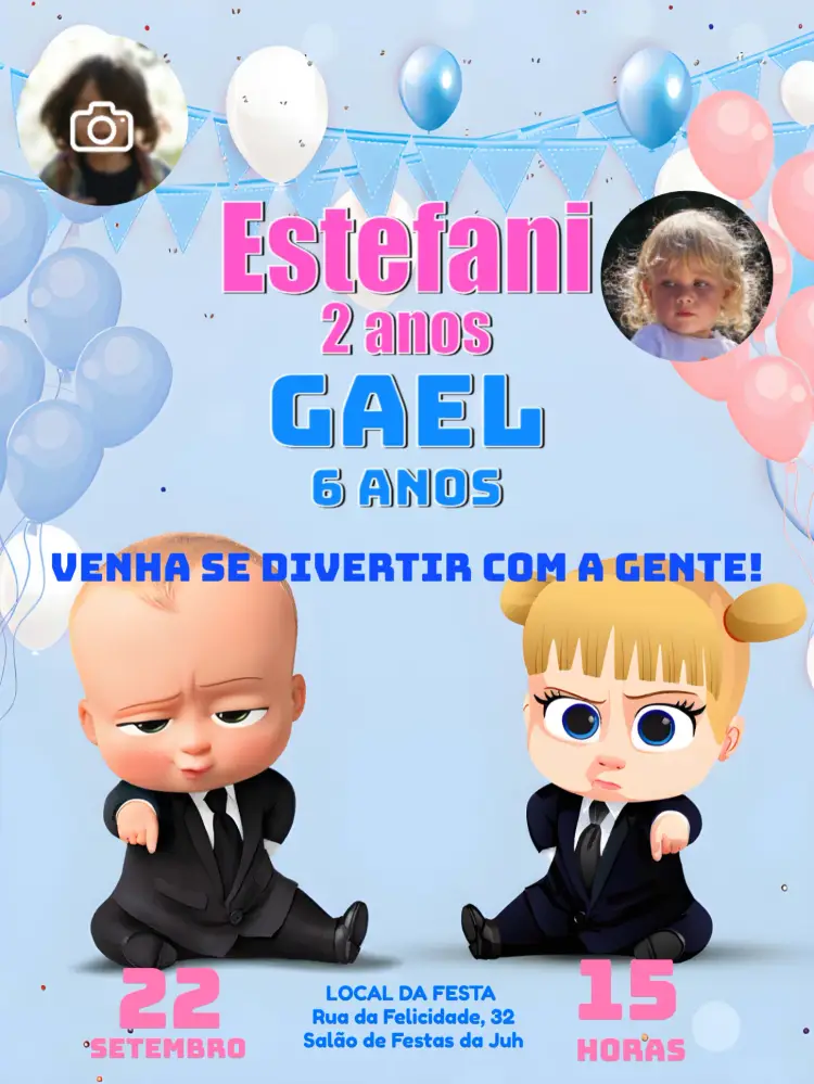 Convite Duplo O Poderoso Chefinho E A Poderosa Chefinha Com Foto Festa