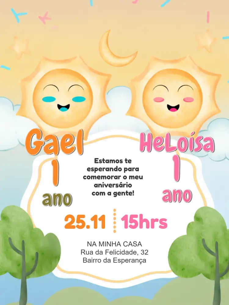 Convite Duplo Primeira Volta Ao Sol Laranja