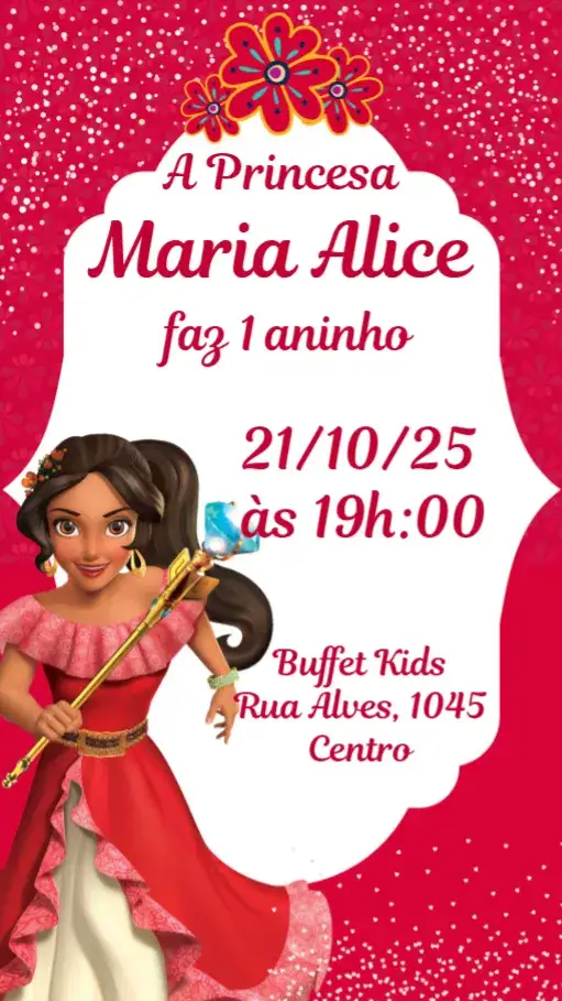 Convite Elena de Avalor – tema Aniversário Infantil colorido, mágico, temática Disney, aventura, alegre