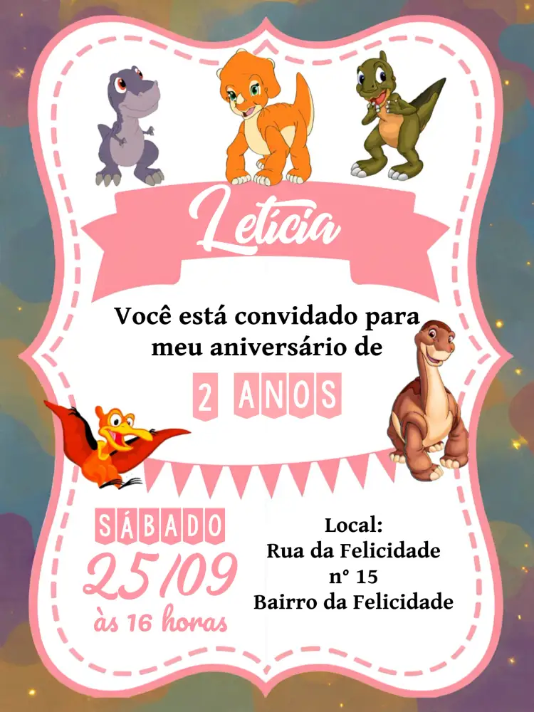 Convite Em Busca Do Vale Encantado Branco – tema Aniversário Infantil dinossauros, infantil, aventura