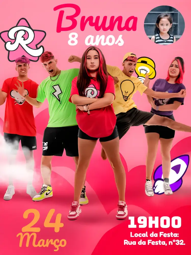 Convite Emilly Vicky Com Foto Rosa – tema Aniversário Infantil rosa, delicado, divertido, infantil, colorido, moderno