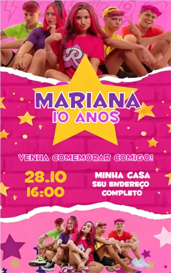 Convite Emily Vick e os Rosas – tema Aniversário floral, romântico, delicado, moderno, colorido