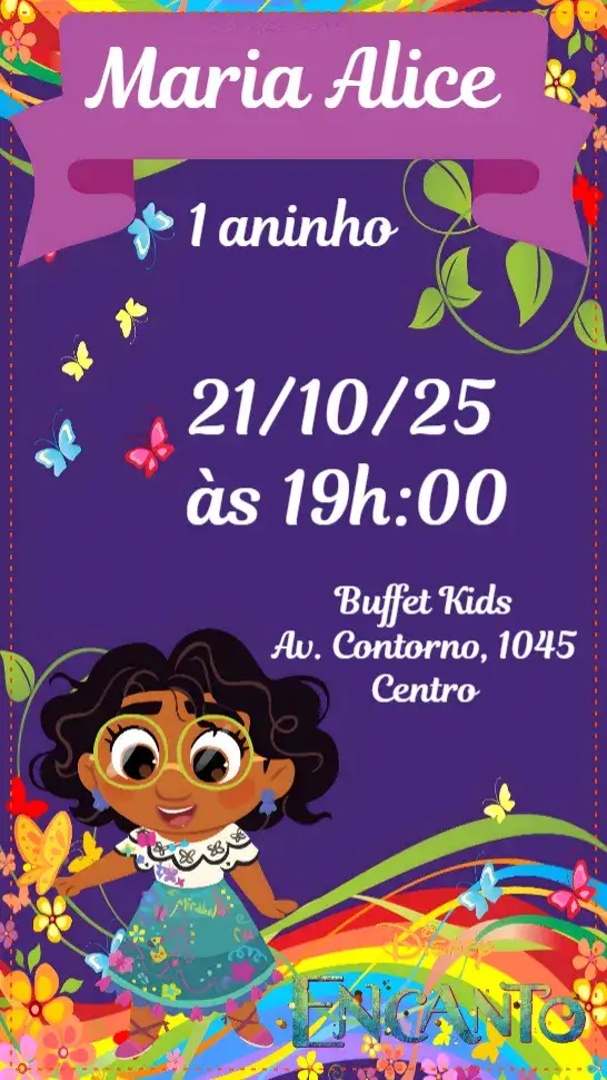 Convite Encanto Baby – tema Aniversário Infantil colorido, mágico, divertido, infantil, temático, ilustrativo