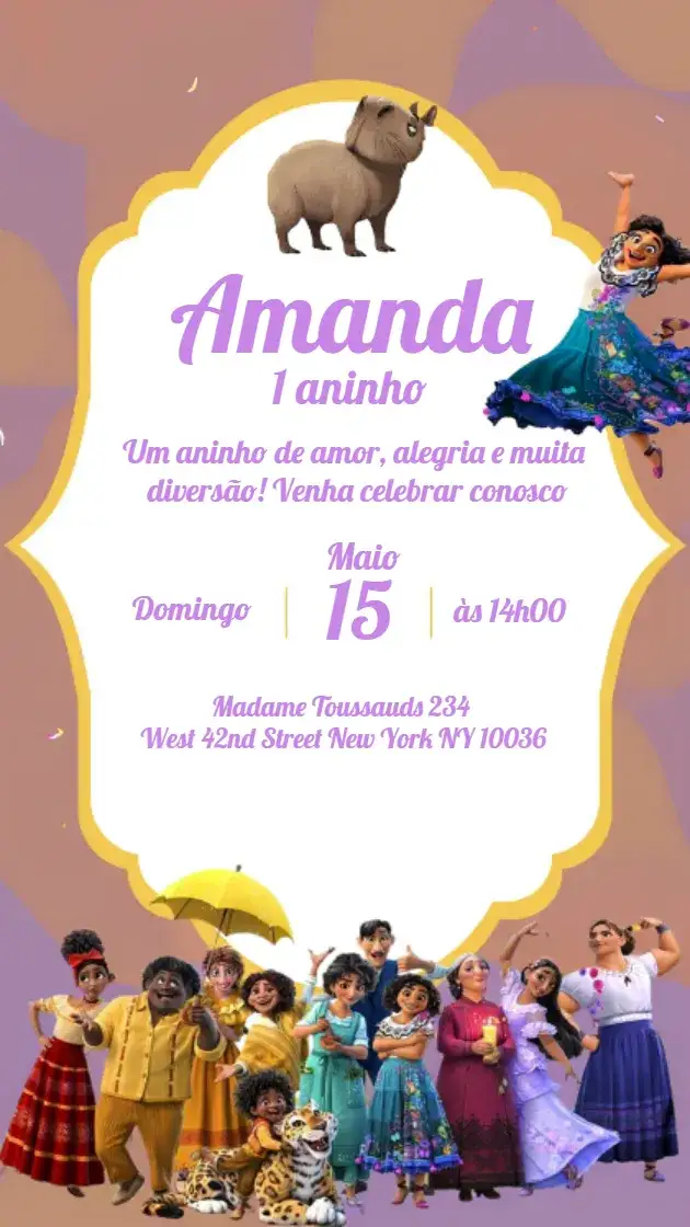 Convite Encanto Capivara – tema Aniversário Infantil colorido, floral, temático, divertido, infantil, natureza