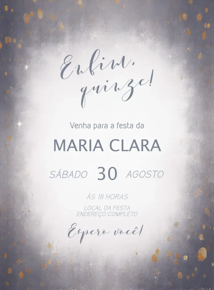 Convite Enfim Quinze Anos editável e personalizável