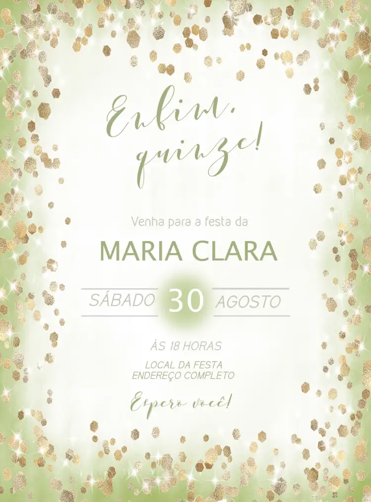 Convite Enfim Quinze Minimalista – tema 15 anos minimalista, glitter, elegante, clean, moderno, sutil