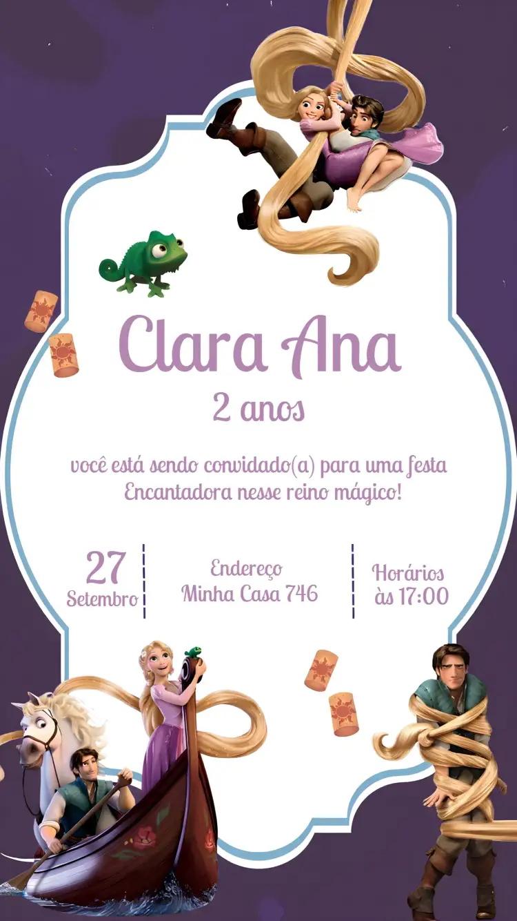 Convite Enrolados Rapunzel Lilás – tema Aniversário Infantil floral, lilás, branco, mágico, infantil, princesa