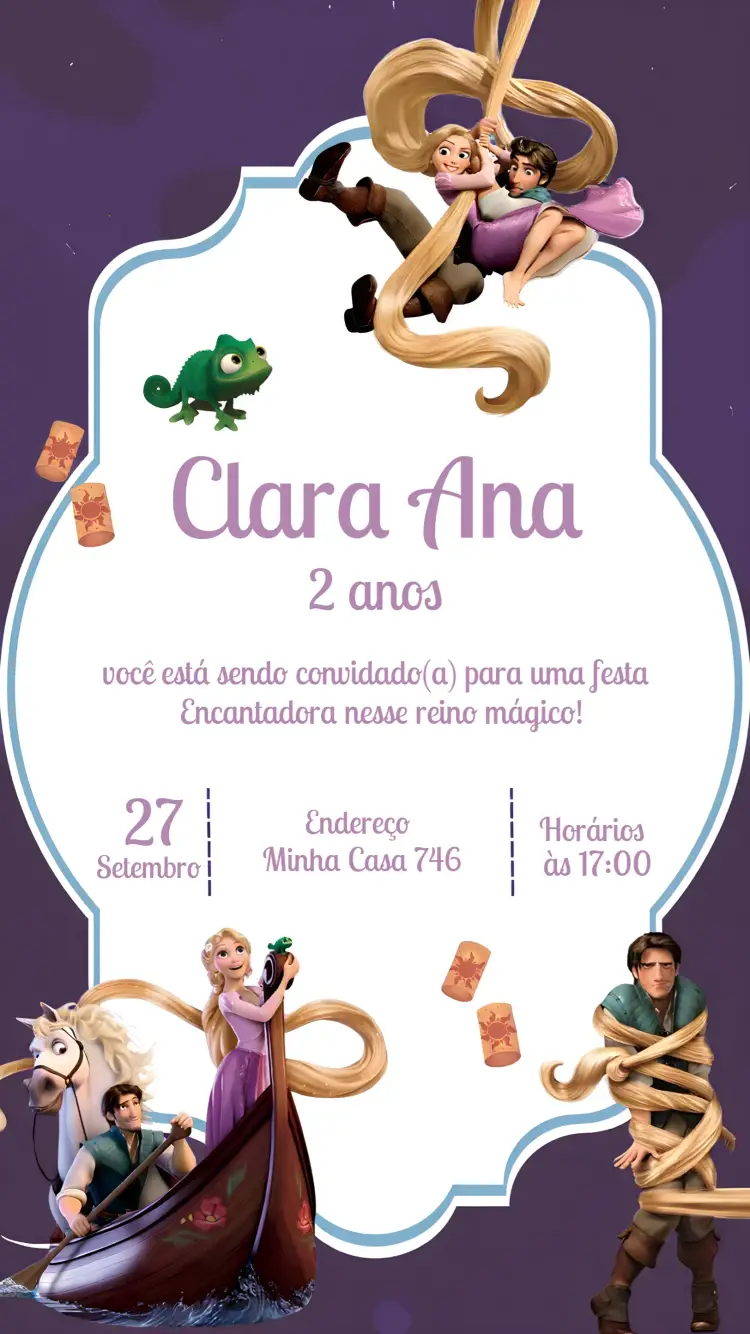 Convite Enrolados Rapunzel Lilás