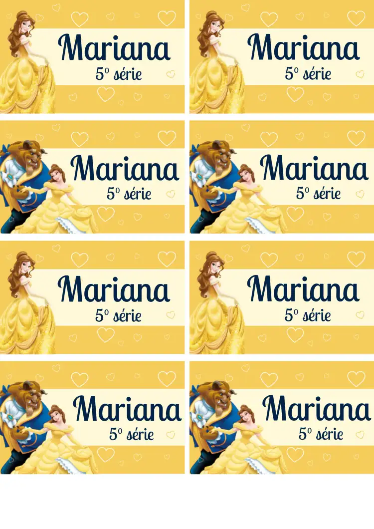 Etiqueta Escolar A Bela E Fera Amarelo