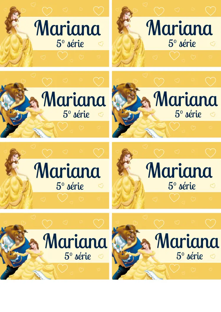Convite Etiqueta Escolar A Bela E Fera Amarelo