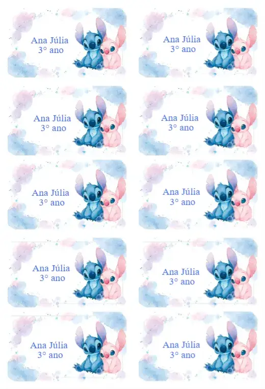 Convite Etiqueta Escolar Angel e Stitch