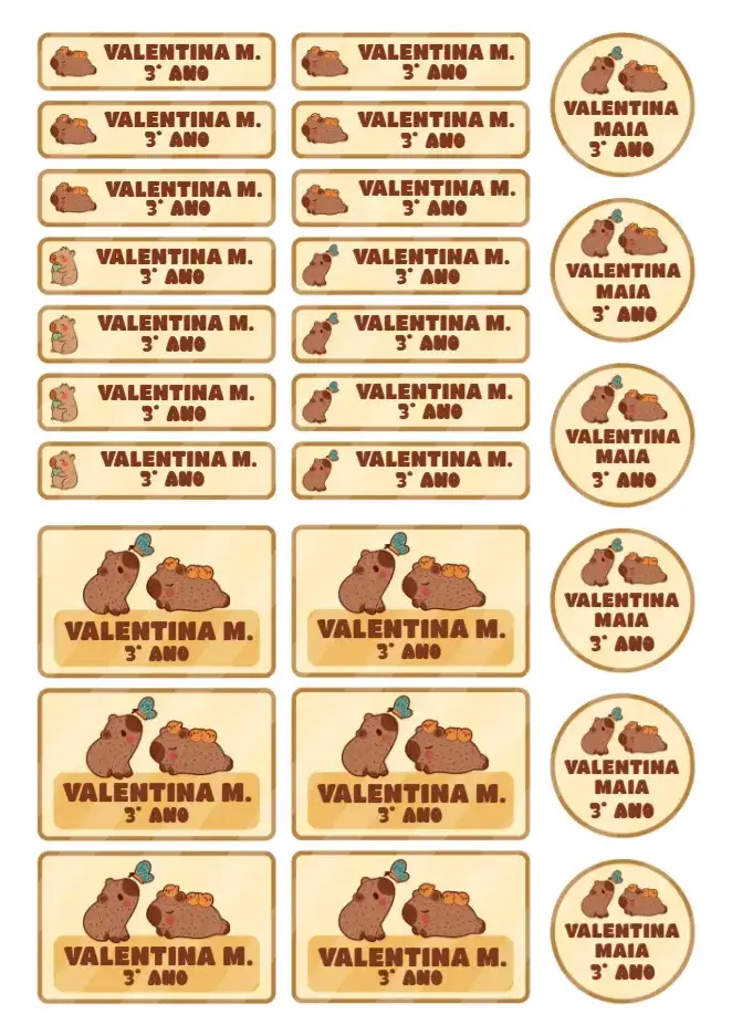 Etiqueta escolar Capivara Capybara